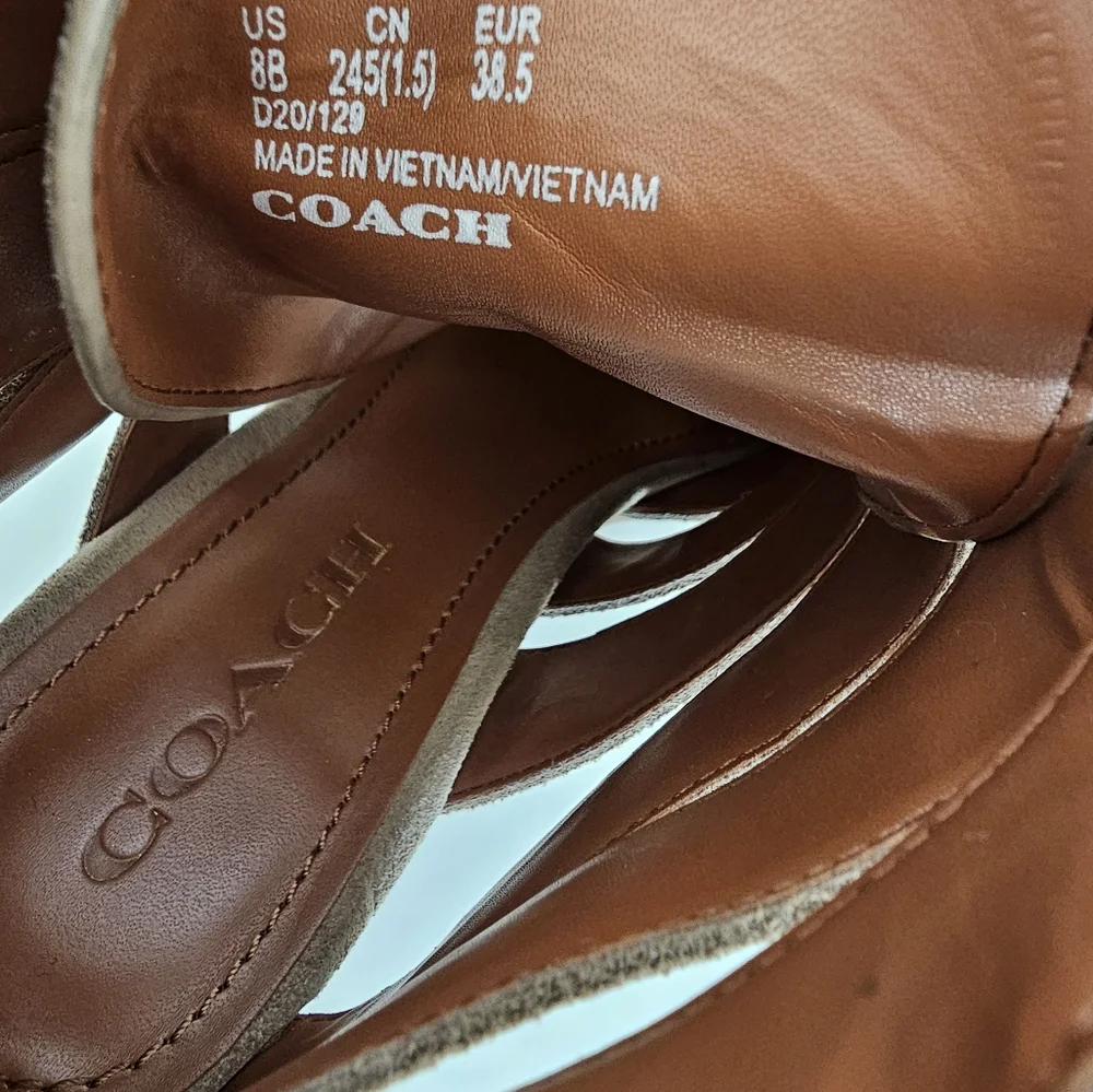 Coach Paisley Bootie Beige Suede Cutouts Studded Fleur De Lys Size 8